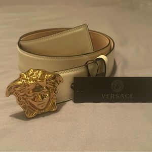 White and gold Versace belt